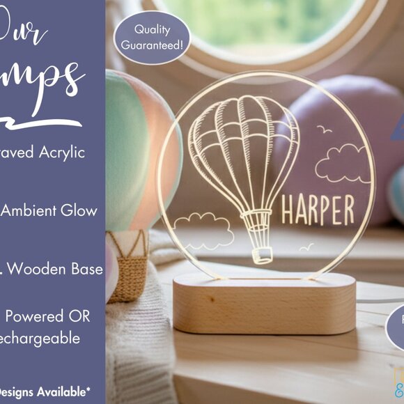 Personalized Hot Air Balloon Night Light – Custom LED Lamp for Kids - Picture 3 of 8